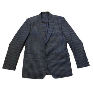 Bespoke Dormeuil Amadeus Blazer Sport Coat Mens 43L Black Pinstripe England Wool